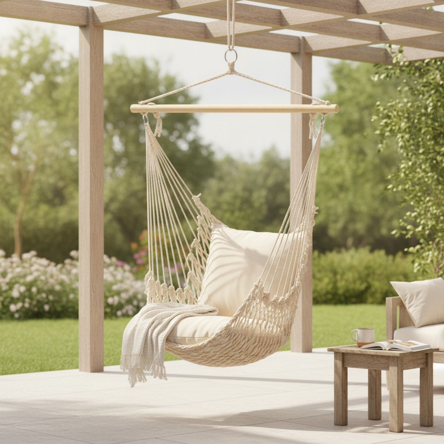 Hamac chaise ADZURA installé dans un salon moderne pour un espace détente