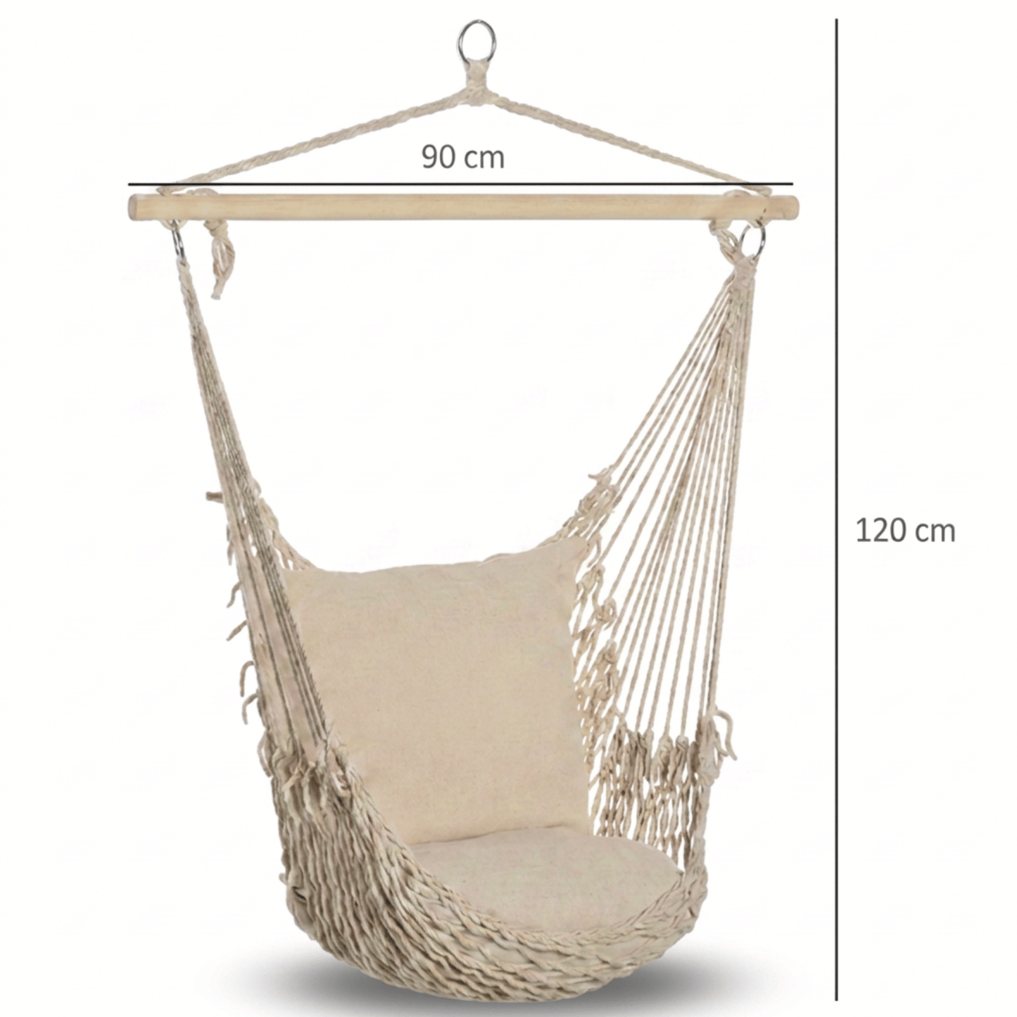 Hamac chaise ADZURA sable suspendu en extérieur sur terrasse ou jardin