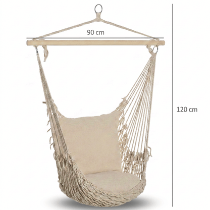 Hamac chaise ADZURA sable suspendu en extérieur sur terrasse ou jardin