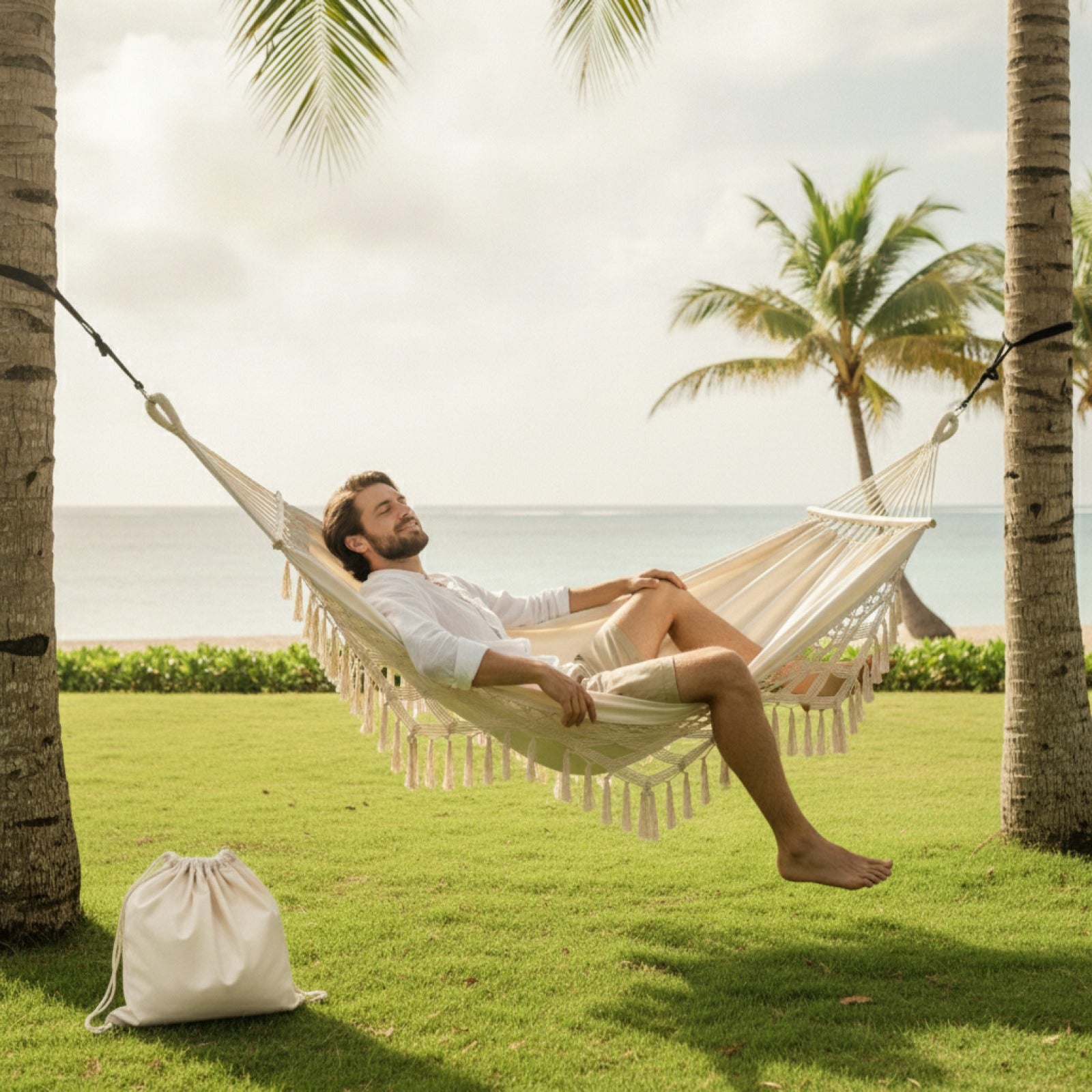 Personne allongée dans un hamac double confortable dans un jardin ensoleillé