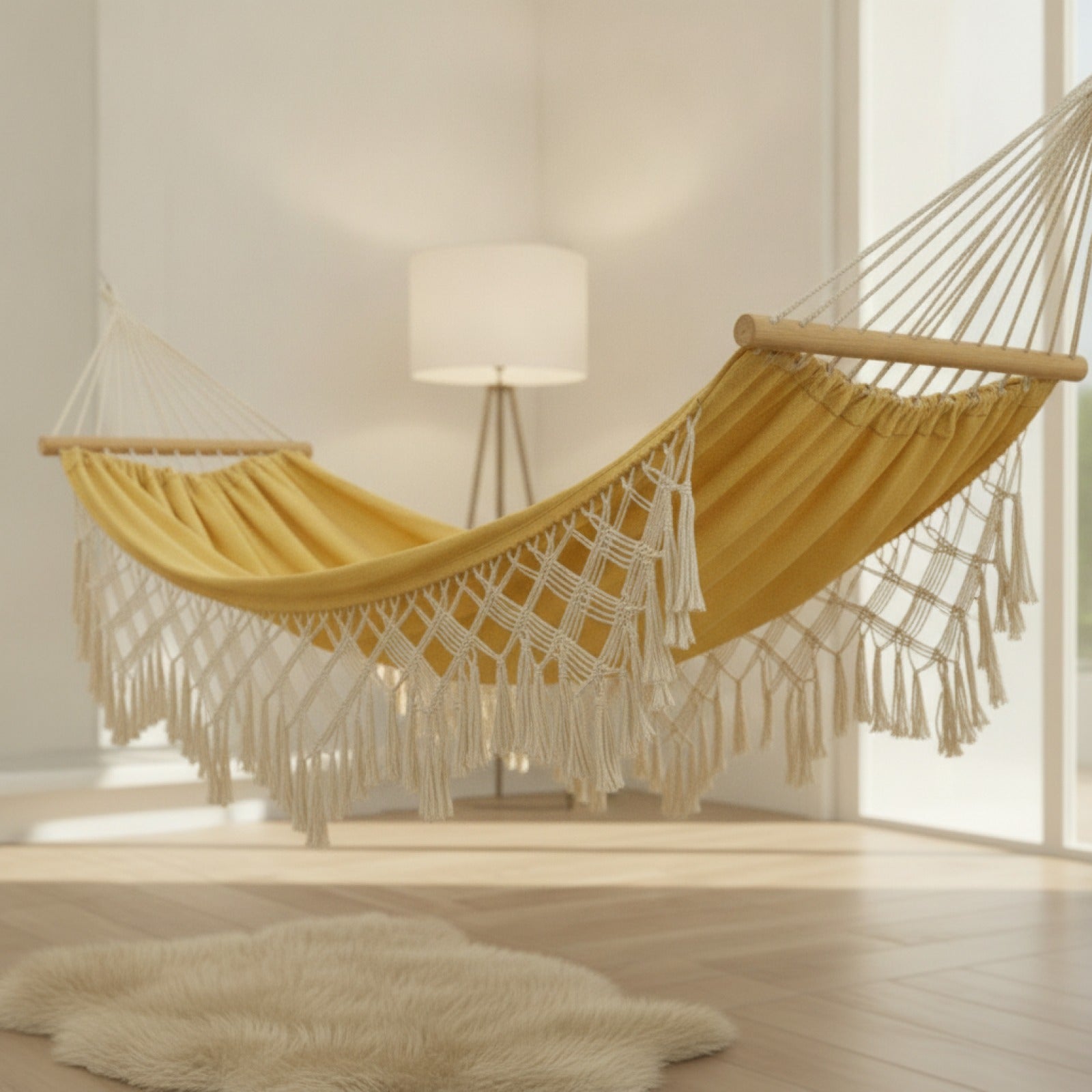 Hamac double bohème 2 places avec franges décoratives suspendu