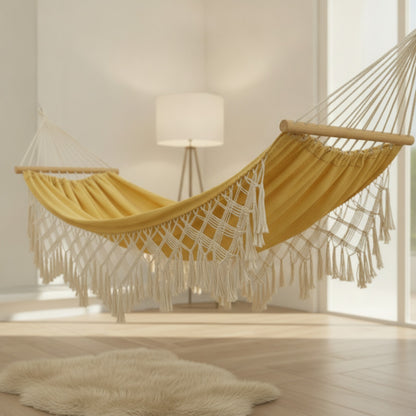 Hamac double bohème 2 places avec franges décoratives suspendu