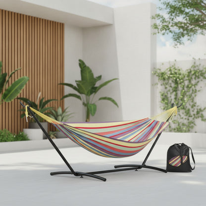 Hamac nomade avec support en intérieur accompagné de son sac de transport portable