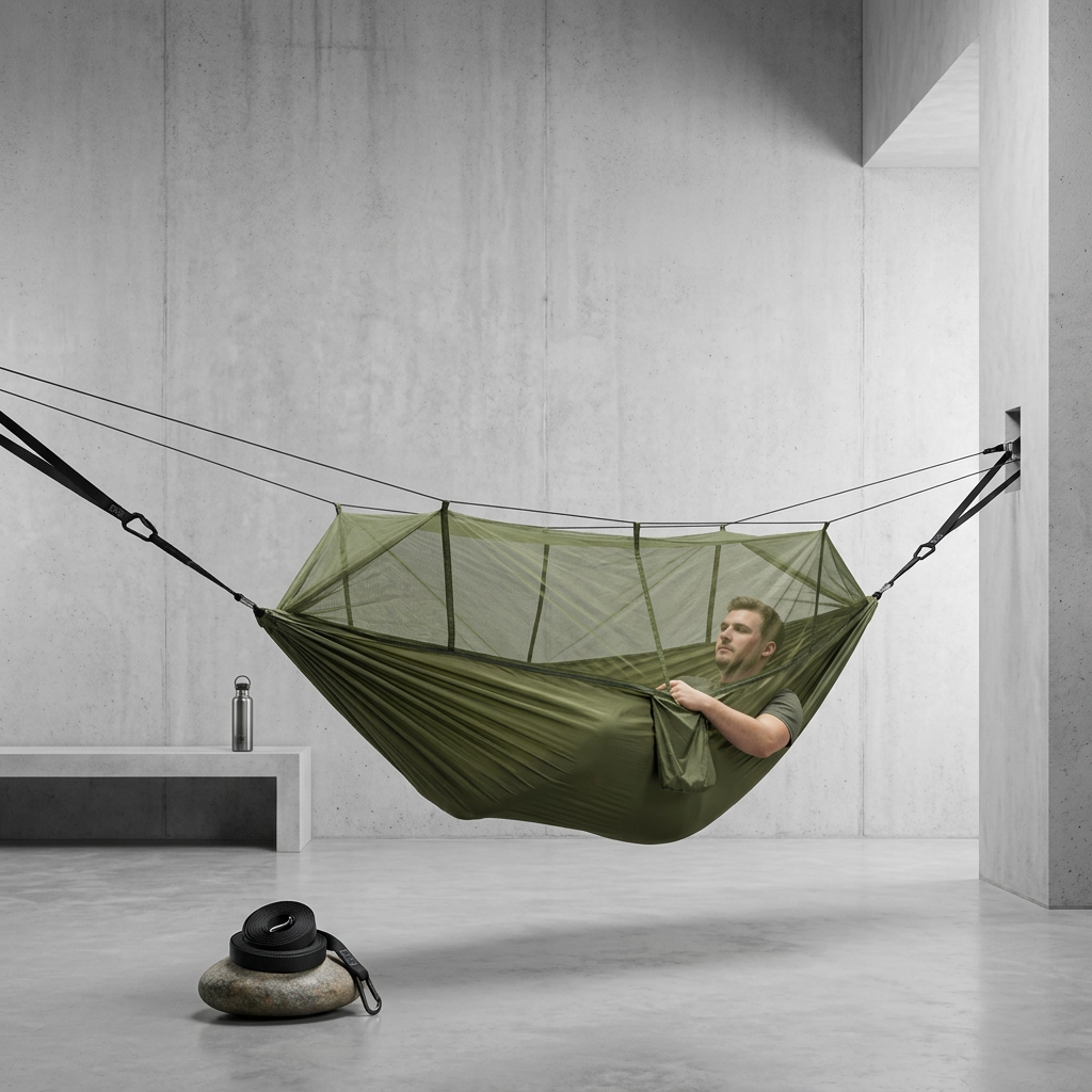 Hamac double SOLENA avec moustiquaire anti-insectes en extérieur