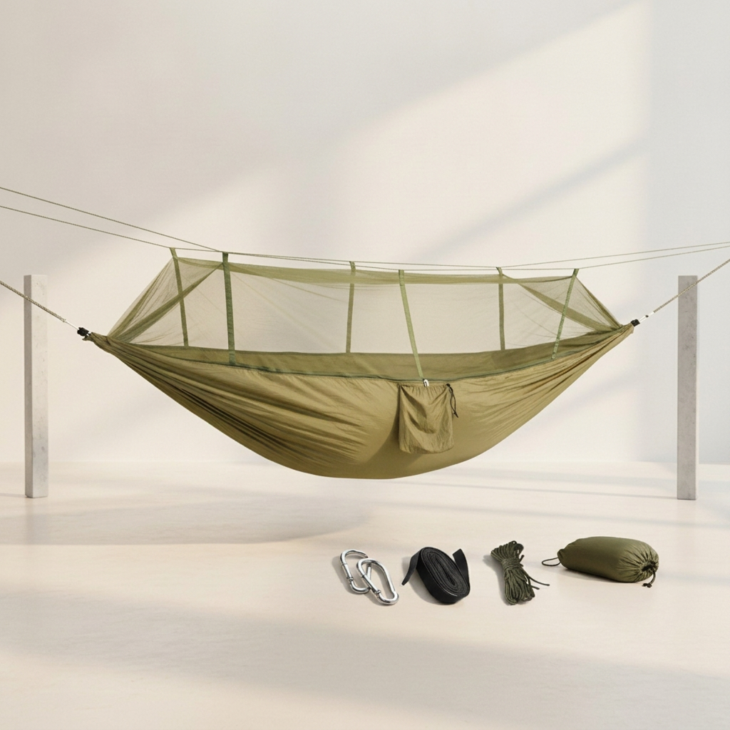 Hamac de camping double SOLENA avec moustiquaire intégrée et accessoires